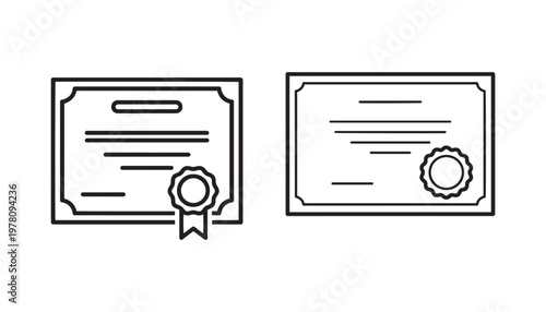 Horizontal and vertical certificate icons with seals, vector illustration