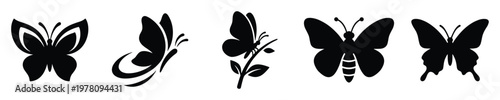 Collection of elegant butterfly silhouettes providing diverse stylistic options for graphic design projects, spring themes, and decorative applications