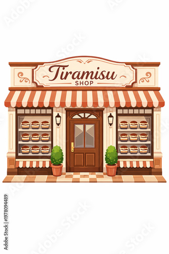 Vector illustration of a modern tiramisu shop