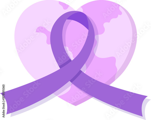 Purple Awareness Ribbon Heart Icon