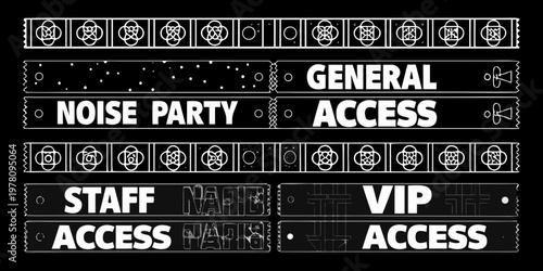 Collection of white event access passes on a black background
