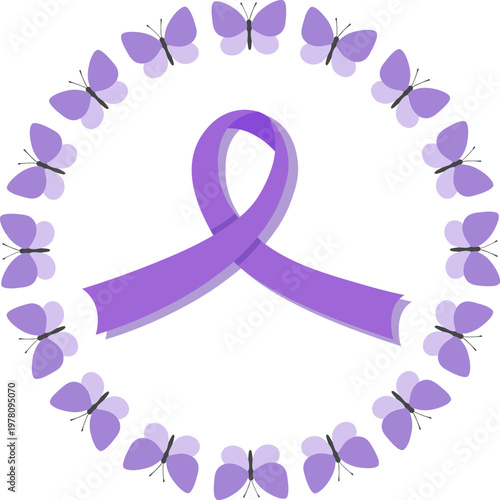 Purple Awareness Ribbon with Butterflies