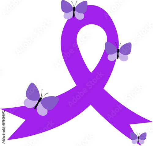 Purple Awareness Ribbon with Butterflies