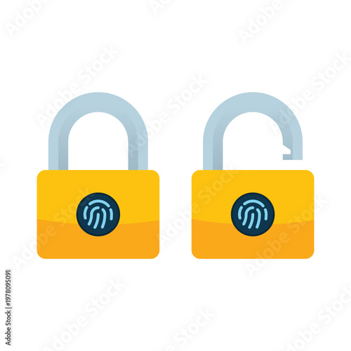 Biometric fingerprint padlock icon set in flat design for digital security apps.