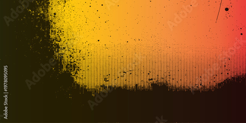 A grunge abstract background with a gold liquid texture featuring champagne bubbles and macro water drops on an old orange glass backdrop