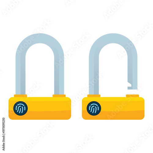 Wide horizontal biometric fingerprint padlock icon with tall shackle for security web banners.