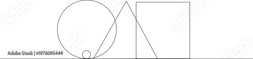 Continuous one line drawing of abstract circle triangle and square. Editable stroke outline style. Single contour art. Doodle hand drawn vector illustration