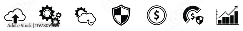 Free Download Black vector glyph icons illustrating core technology and business functionalities including cloud services, system settings, financial security, and market growth, perfect for user - GFXLoad