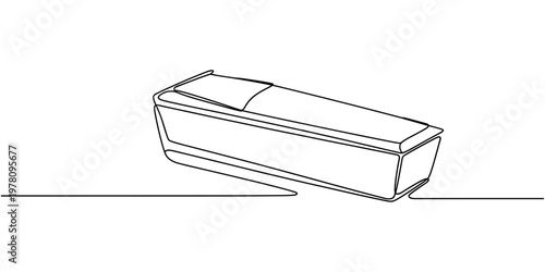 Continuous single line of wooden coffin horror funeral graveyard halloween concept one line vector illustration