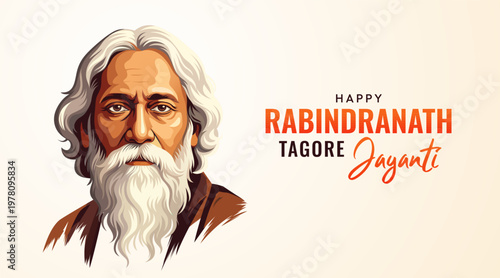 Rabindranath Tagore Jayanti Artistic Background with Indian Flag Brush Style