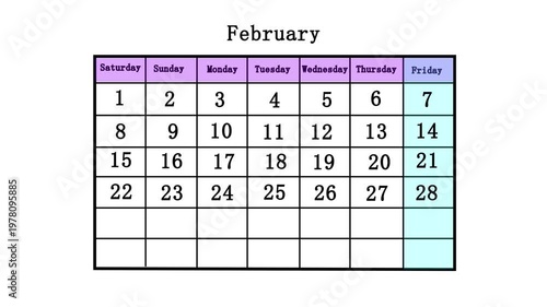 Animated February Calendar Marking February 12 with Blue Circle