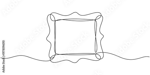 Continuous line drawing of a black square. One-line icon of a geometric frame. A sketch of a rectangular frame. Vector editable line illustration.