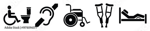 Disability accessibility icons representing universal design for people with special needs and medical conditions for signage, information, and public facility indicators