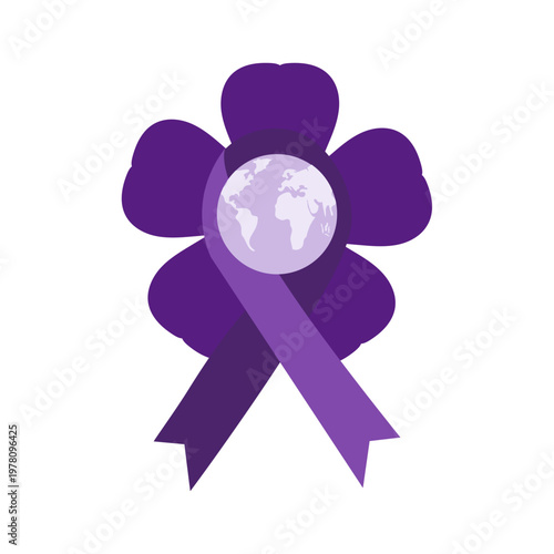 Purple Awareness Ribbon with World Globe