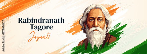 Rabindranath Tagore Jayanti Minimal Banner with Clean Light Background