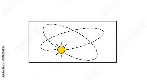 Abstract representation of a sun with orbital paths, symbolizing space, science, and motion.