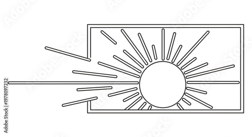 Abstract Sunburst Rays Shining Through Geometric Frame, Light Burst