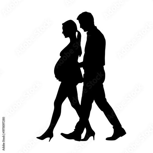 Husband Supporting Pregnant Wife Walking Vector