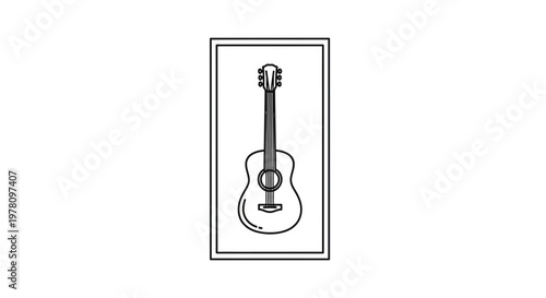 Acoustic guitar illustration in a simple line art style, framed in a rectangle