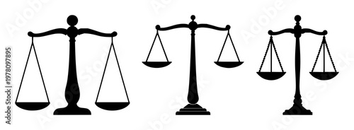 Ethical AI balance scales set with solid black icon and white background featuring symbol, AI, balance with justice and technology
