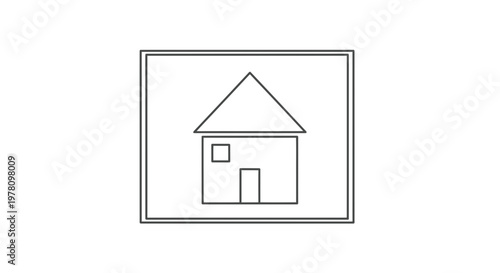 Simple House Icon Outline, Minimalist Home Symbol on White Background