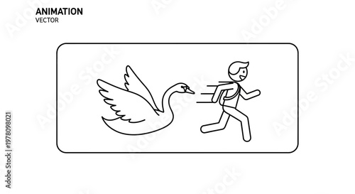 Man Running Away From Angry Swan, Funny Animal Attack Cartoon