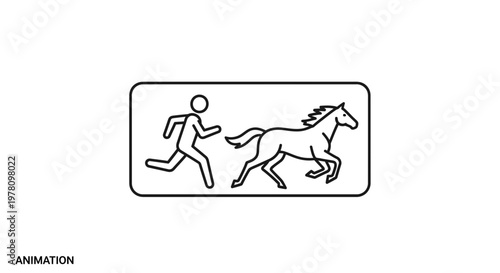 Man Running Away From Horse Icon, Escape Concept, Motion Graphic