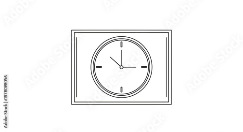 Minimalist Clock Face Icon, Simple Line Art, Time Concept, White Background