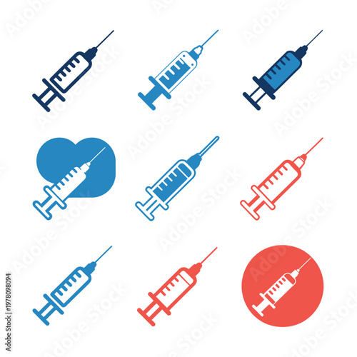 A collection of colorful syringe icons on a white background