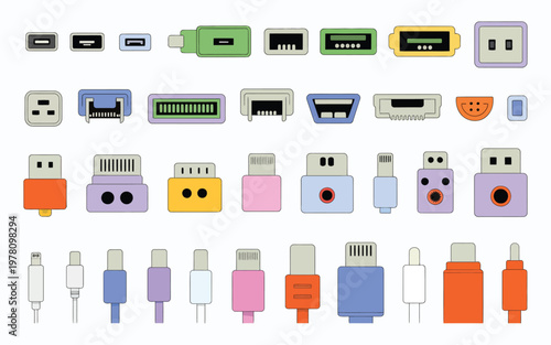 A Colorful Assortment of Digital Connectors and Cables Isolate PNG