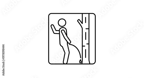 Man Urinating on Tree Icon, Outdoor Public Restroom Symbol, Nature Peeing Sign