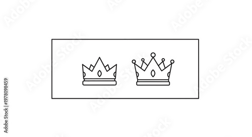 Two Royal Crowns Icon Set, Simple Outline Design, Symbol of Power and Royalty