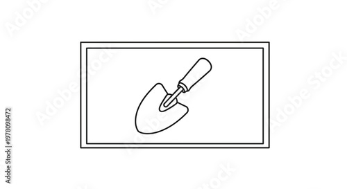 Simple Outline Drawing of a Garden Trowel on a White Background
