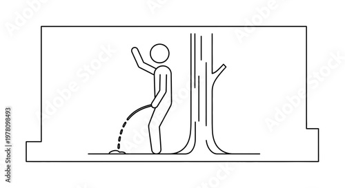 Man urinating on tree in public, outdoor, nature, discreet, illegal act, public urination