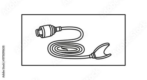 Medical Equipment, Disposable Syringe with Needle and Cap, Vector Line Art Illustration