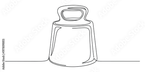 Continuous line drawing depicting a traditional kilogram weight used for accurate measurement and balance, ideal for scientific, educational, and commercial design projects requiring