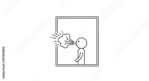 Person blowing out air, representing breath, wind, or a sigh, minimalist line art.