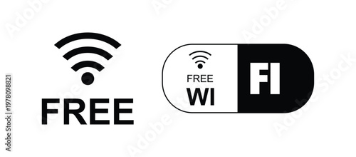 Free wifi zone icon set.  Internet spot designation. wifi area, wifi zone icon and logo. Wireless hotspot network sign.  Network wifi business concept. 