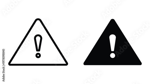 Contrast between outlined and filled triangular warning symbols with exclamation marks