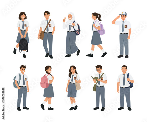 Indonesian High School Students Wearing Uniform Walking and Daily Activities