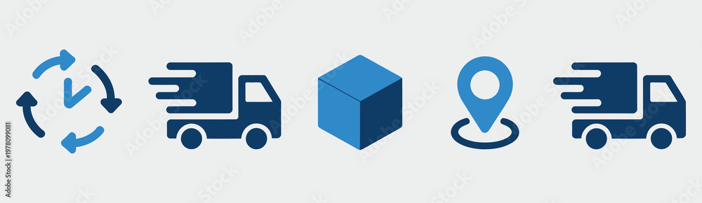 Fototapeta premium Shipping Icons Set Delivery Logistics Transport Package Cargo Freight Vector Illustration Set Isolated White Background