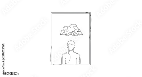 Person with cloud over head, mental health concept, abstract line art