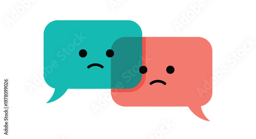 Sad speech bubbles, conversation icons, chat box, emoticon symbols, vector graphics