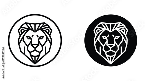Contrasting lion logos on circular backgrounds with different color schemes