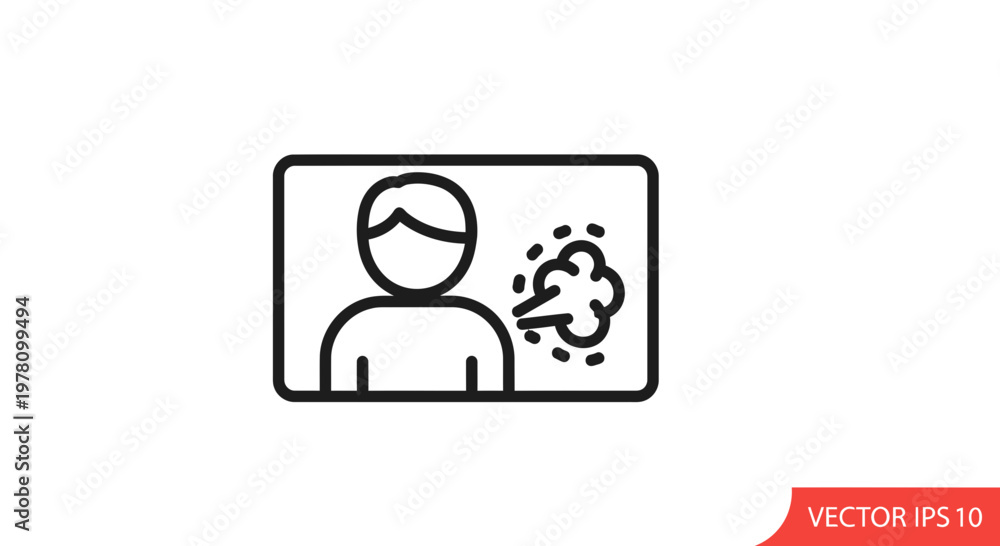 Fototapeta premium Man exhaling steam or smoke from mouth, icon representing breath, cold, or illness