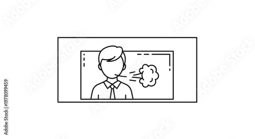 Man coughing or sneezing in a video call, representing illness or remote work