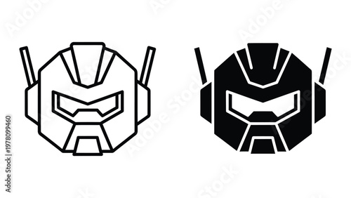 Contrasting design variations of a mecha robot head with antennae