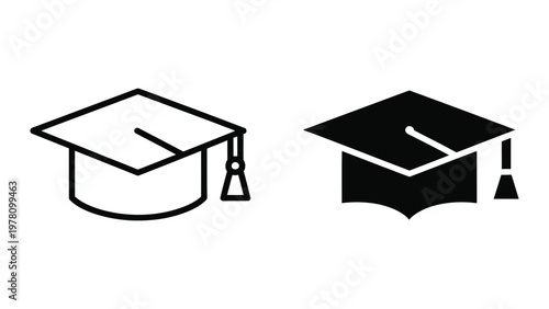 Two contrasting graduation cap icons in different styles and colors