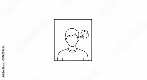 Man exhaling steam or smoke from mouth, line art illustration