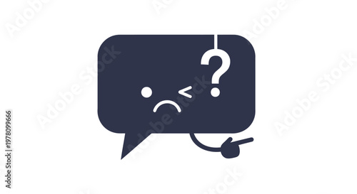 Confused speech bubble, question mark icon, puzzled chat symbol, emoticon vector